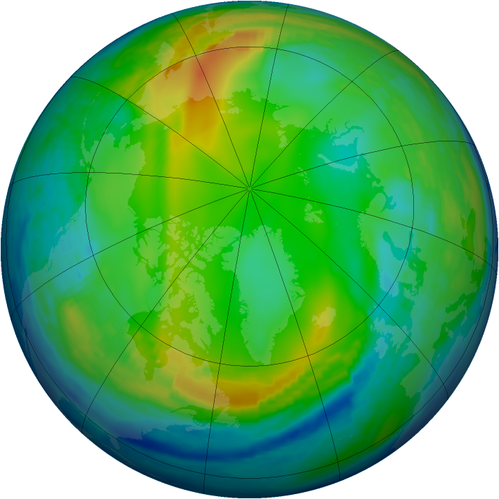 Arctic ozone map for 09 January 1993